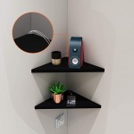 Evron Corner Mounting Shelf,Easy to Install Wall Corner Shelf,Set of 2 Black Wood Striped with Hole Pattern - BDCPBY4MX