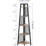 FATORRI Tall Corner Shelf Stand Industrial 5 Tier Corner Bookshelf Wood and Metal Corner Ladder Bookcase Rustic Oak - B0D2EXHJL