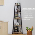 FATORRI Tall Corner Shelf Stand Industrial 5 Tier Corner Bookshelf Wood and Metal Corner Ladder Bookcase Rustic Oak - B0D2EXHJL
