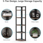 Tribesigns 5 Tier Corner Shelf Rustic Corner Bookshelf Small Bookcase Storage Rack Plant Stand for Living Room Home Office Kitchen Small Space Brown - B5M46VQ9Y