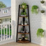 Tribesigns 70 inch Tall Corner Shelf 5 Tier Rustic Corner Bookshelf Industrial Corner Ladder Shelf Small Bookcase Plant Stand for Living Room Kitchen Home Office Brown - BHU9EST3U