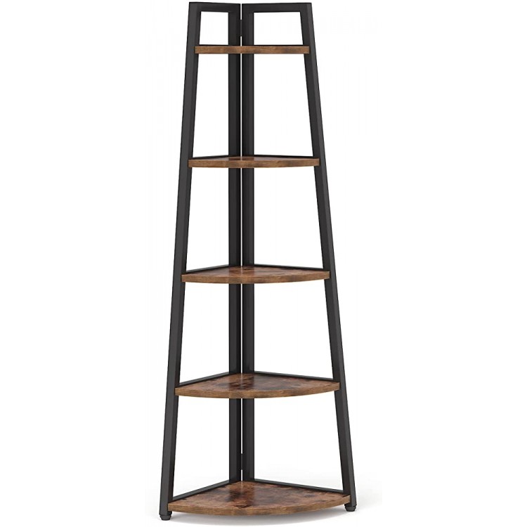Tribesigns 70 inch Tall Corner Shelf 5 Tier Rustic Corner Bookshelf Industrial Corner Ladder Shelf Small Bookcase Plant Stand for Living Room Kitchen Home Office Brown - BHU9EST3U