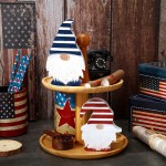 2 Pieces Patriotic Gnome Scandinavian Wooden Sign Elf Gnome Decor Farmhouse Kitchen Decor Memorial Day Birthday Present Tiered Tray Decorations Table Decors for Desk Office Home American Decorations - B3H9I2BCC