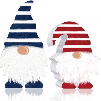 2 Pieces Patriotic Gnome Scandinavian Wooden Sign Elf Gnome Decor Farmhouse Kitchen Decor Memorial Day Birthday Present Tiered Tray Decorations Table Decors for Desk Office Home American Decorations - B3H9I2BCC