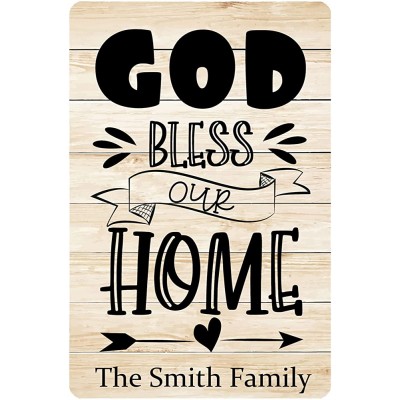 God Bless Our Home Devotional Faith Personalized Custom Name Plate Good Wishes Indoor and Outdoor Living Room Porch Patio Decorative Plaque Bedroom Study Wall Hanging Gift - BXKFO371R