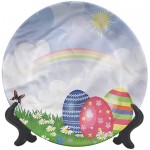 LCGGDB 8 Inch Easter Pattern Decorative Ceramic Wall Plate,Spring Meadow with Eggs Round Porcelain Ceramic Plate Microwave & Dishwasher Safe for Home Decor - B7GIEBDNQ