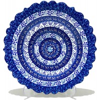 Lemose Turkish Handmade Decorative Plate Blue&White Ceramic Ornament for Home Hand Painted Wall Hanging Decor Embossed Unique Art with Stand - BBX5RU4CU