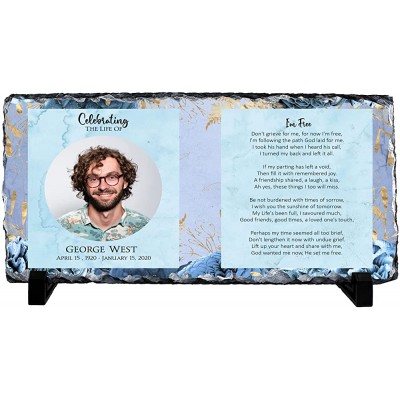 MtnGift Personalized Family Memorial Slate Shabby Blue and Gold Life Celebration Message Slate 10x8 - BHHEGRWCH