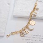 Personalization Collection Gold Plated Zodiac Constellation Symbol Name Plate Moon Constellation Star and Stone Charm Chain Bracelet for Women - BW86LBBVQ