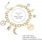 Personalization Collection Gold Plated Zodiac Constellation Symbol Name Plate Moon Constellation Star and Stone Charm Chain Bracelet for Women - BW86LBBVQ