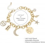 Personalization Collection Gold Plated Zodiac Constellation Symbol Name Plate Moon Constellation Star and Stone Charm Chain Bracelet for Women - B9W7XPNC0