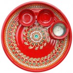 Pooja Thali with Kalash Plate Platter Engagement Plate Decorative Steel Puja Thali with Essential Pooja Articles for Aarti Pooja Rituals Festival Wedding Decorations Size- 9 - B208YI84J