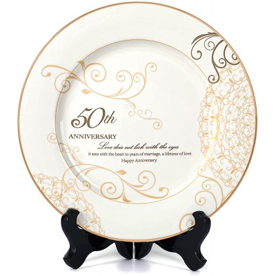 Urllinz 50th Wedding Anniversary Plate with Gold Foil-50th Anniversary Wedding Gifts for Parents Couple,50 Year Golden Wedding Gifts for Him Her,9 Inch Gold Porcelain Plate for Grandparents with Stand - BV8M1ZIYI