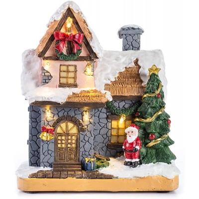 6" Resin Christmas Scene Village Houses Town with Warm White LED Light Battery Operate Christmas Ornamnet - BNZQRKC3W