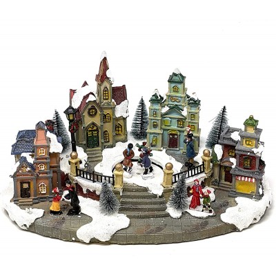 Allgala Crafted Polyresin Christmas House Collectable Figurine with USB and Battery Dual Power Source-Ice Rink in Village-XH93430 - BKYYGZ2BT