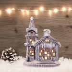 Christmas Scene Village Lit House Christmas Vacation Holiday House with Warm White LED Resin Collectible Buildings Battery Operated 10 Inch Lit Building Winter Decoration for Outdoor Indoor - BZH4RT88R