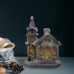 Christmas Scene Village Lit House Christmas Vacation Holiday House with Warm White LED Resin Collectible Buildings Battery Operated 10 Inch Lit Building Winter Decoration for Outdoor Indoor - BZH4RT88R