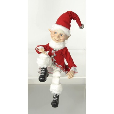 Direct Export 15 Inch High Christmas Elf in Red Silver and White Pose-able Decorative Christmas Elf Red White Silver - B8P992LTE