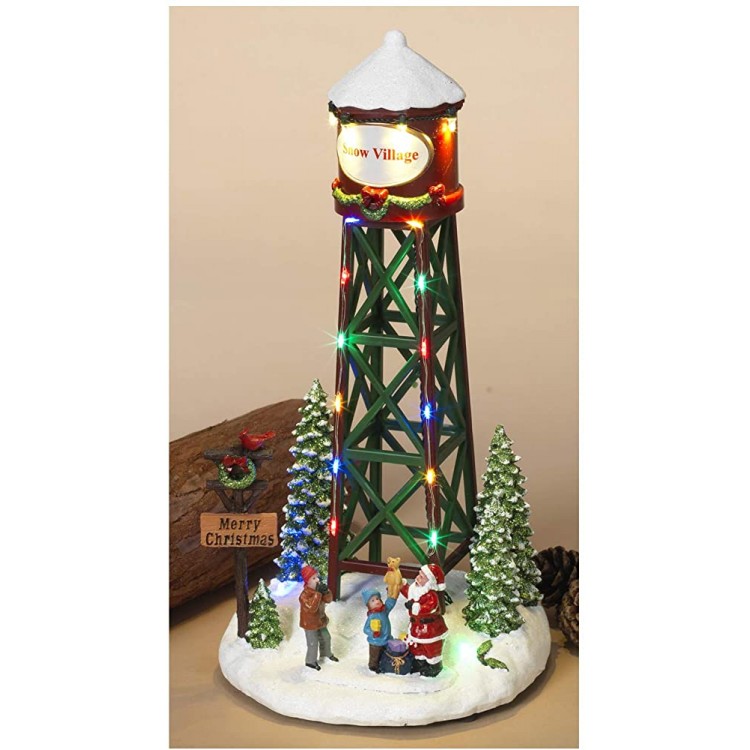 One Holiday Way 12-Inch Vintage LED Lighted Water Tower Christmas Village Accessory – Decorative Light Up Flashing Tabletop Mantel Shelf Xmas Winter Decoration Home Decor - BH7RKXQJF