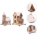 Toddmomy 2pcs Christmas House Statue Rustic Lighted Wood Christmas Cottage Church Decoration Xmas Glowing House Table Centerpieces - BM4EV8UH2