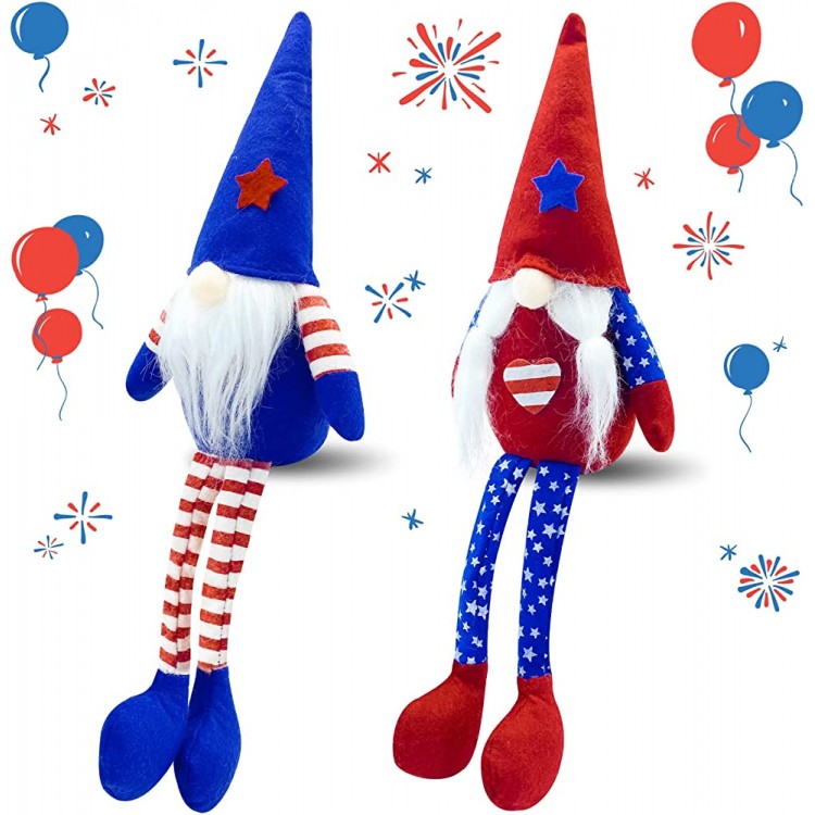 4th of July Gnomes Decorations 2 Pcs Patriotic Gnomes Plush Scandinavian Tomte Forth of July Gifts for American Independence Day Memorial Day Presidents Day Veterans Day Tray Decor Table Decorations - BC4A6071L
