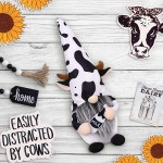 Farmhouse Cow Swedish Gnomes Gift with Milk Bottle Nodic Plush Dairy Cattle Handmade Tiered Tray Dolls Black and White Crummie Pattern Farm Home Decoration Ideas 13 Inches - BM6MRHG15
