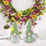 Gehydy 2 Pcs Spring Gnomes Plush Summer Garden Tiered Tray Decor Handmade Green Tomte Home Ornaments Gift Tabletop Holiday Figurines Doll Decorations - BDBT8VXIX