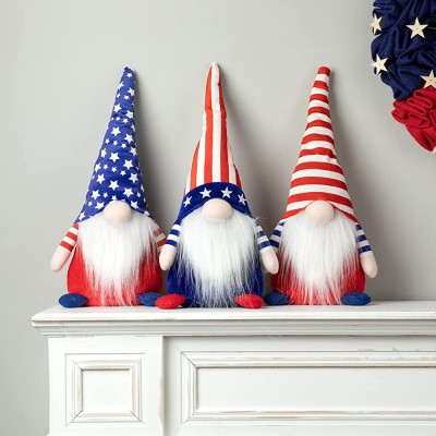 Glitzhome National Day Fabric Gnome Decor Set of 3 Cute Patriotic Gnome Doll Elf Standing Decor 4th of July Table Collectible Ornaments Gnome for Independence Day Home Decor 17”H - B1IKMWPSS