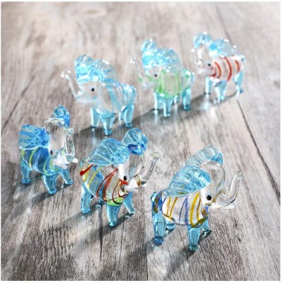 Crystalsuncatcher Set of 6 Elephant Glass Figurine Handblown Glass Art Animal Collectible Figurine Mini Glass Animals OrnamentElephant - BW3U0HHIZ