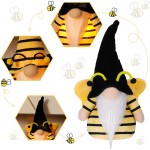 GMOEGEFT Sweet Honey Bee Gnome Lights Scandinavian Bumble Bee Gnome Elf Swedish Tomte Nisse with Stripe and Dot Pattern Spring Summer Home Decoration Set of 2 Yellow & Black - BPHQCWXF8