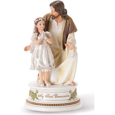 Joseph's Studio by Roman Jesus with Praying Girl My First Communion Figure 7.25" H Musical Resin and Stone Tabletop or Desk Display Decorative Collection Durable Long Lasting - B6DU8WGCV