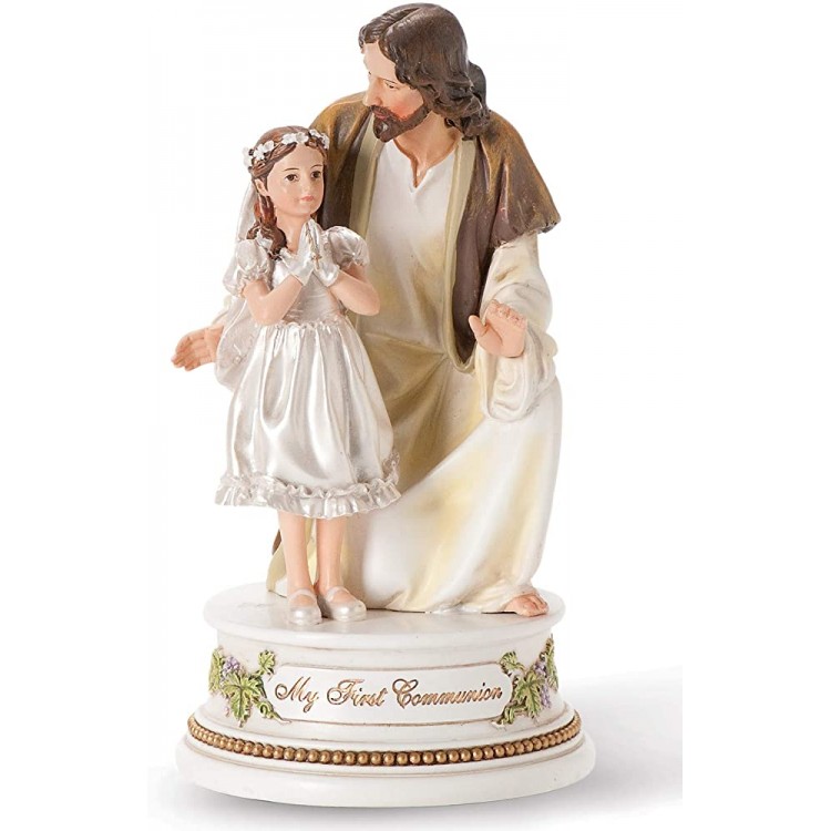 Joseph's Studio by Roman Jesus with Praying Girl My First Communion Figure 7.25 H Musical Resin and Stone Tabletop or Desk Display Decorative Collection Durable Long Lasting - B6DU8WGCV