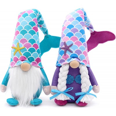 Mermaid Gnomes Couple Summer Gnomes Tomte Plush Farmhouse Beach Elf Dwarf Mermaid Tail Nisse Birthday Gifts Handmade Scandinavian Home Ornaments Collections Kitchen Tiered Tray Decorations Set of 2 - B56PJ00T0