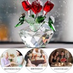 Red Rose Figurine Ornament Spring Bouquet Crystal Glass Flowers Gift-Boxed - BT73A5GLR