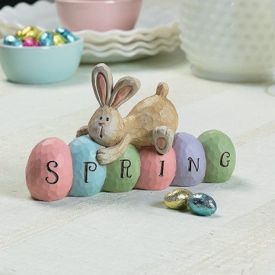 Spring Bunny Tabletopper Easter Decorations hand painted Farmhouse Home Decor - B9LZ7LW9N