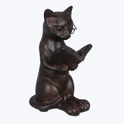 Young's Inc. Resin Cat Reading Figurine 4" L x 3" W x 5" H Gifts for Cat Lovers Cat Decor Cat Desk Accessories - BXU1CUWV4
