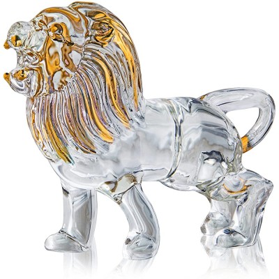 YU FENG Crystal Lion Figurine Collectible Blown Painted Glass Art Wildlife Animal Sculpture Ornament Handmade Crystal Paperweight Gifts - BGH27F6RN
