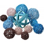 12 Pieces Rattan Balls Decorative Wicker Rattan Balls Orbs Vase Fillers and Distressed Blue Metal Bands Sculpture Sphere Orbs House Ornament,christmas Tree Garden Wedding Party Coffee Table Decoration - BIZ87817F