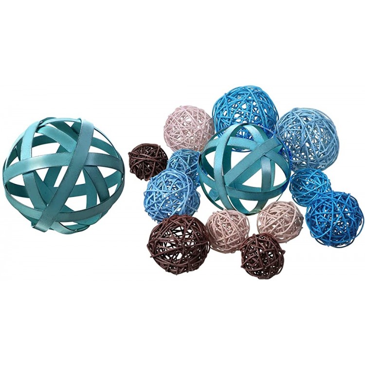 12 Pieces Rattan Balls Decorative Wicker Rattan Balls Orbs Vase Fillers and Distressed Blue Metal Bands Sculpture Sphere Orbs House Ornament,christmas Tree Garden Wedding Party Coffee Table Decoration - BIZ87817F