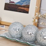 12.4” Mosaic Glass Decorative Tray Dish Plate with 3pcs 3 Decorative Orbs Balls Sphere Decor for Living Room or Dining Table Coffee Table Mantle Decor Centerpiece Silver - BXAK2GKAM