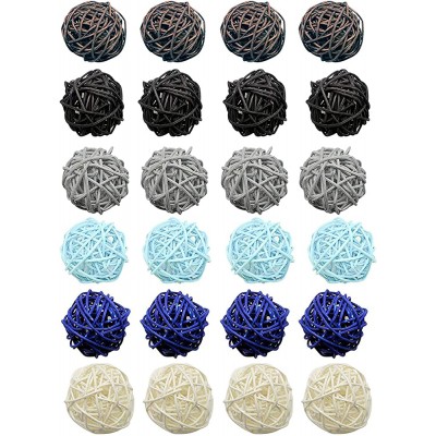 24 Pcs 2 Inch 6 Color Natural Rattan Balls for Decorative of Home Office and Wedding Favor Blue - BSLVOHA0X