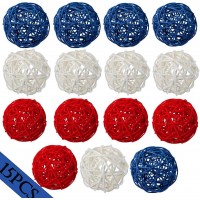 2Inch 15Pcs Small Blue White Red Rattan Ball Wicker Balls DIY Vase and Bowl Filler Ornament Decorative Spheres Balls Perfect for July 4th Patriotic Themed Party Independence Day Memorial Day - BOMCHS87P