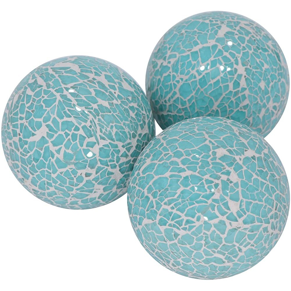 3 Pieces Mosaic Glass Orbs 3.15 inch Decorative Orbs Centerpiece Balls Decorative Glass Balls for Centerpiece Bowls Vases Dining Table Decor Light Blue - BWXWISHFP