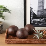 3PCs Set 4 Diameter Natural Round Wood Hardwood Painted Balls for Christmas Decorative Bowls Farmhouse Home Orbs Balls Sphere Decanter Stopper Ball - B1P9DTGPV