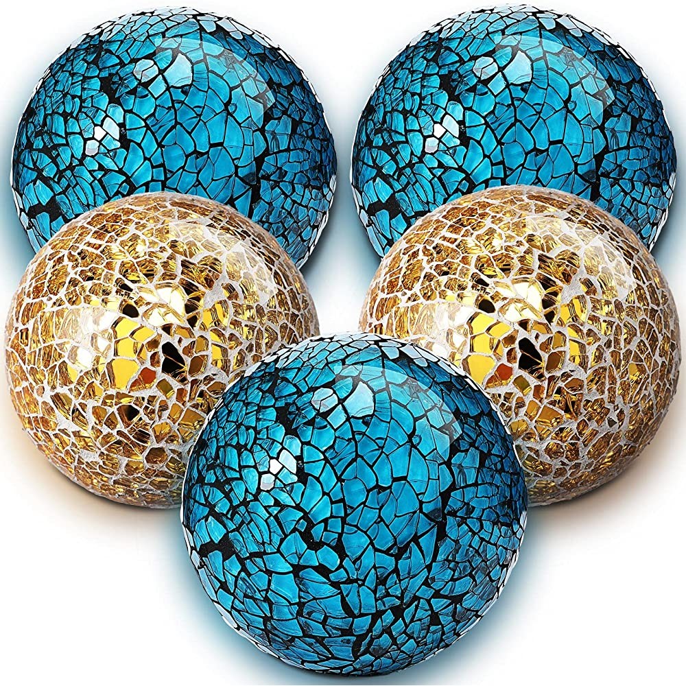 5 Pieces Glass Mosaic Sphere Decorative Balls for Centerpiece Bowls Turquoise Decorative Glass Balls Orbs Decorative Vases Fillers for Home Decoration Dining Table Bowls Tray - BOQQ4HZCB