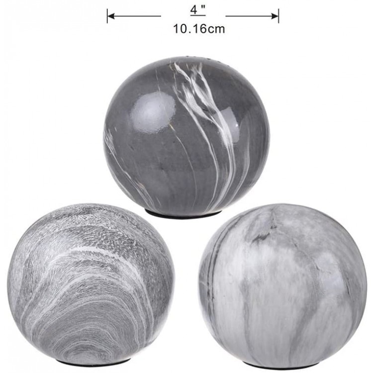 A&B Home 4 Grey Decorative Marble Balls Flat Base in Marbleized Gray Centerpiece Table Decor Set of 3 - BMLDSCJKZ
