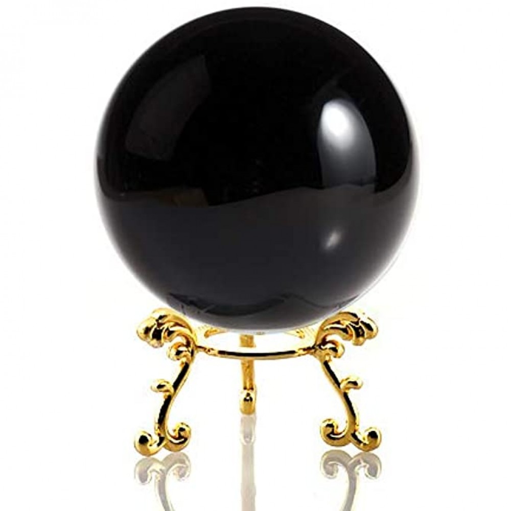 Amlong Crystal Black Crystal Ball 60mm 2.3 inch Including Golden Flower Stand and Gift Package - BYZQ5BCQL