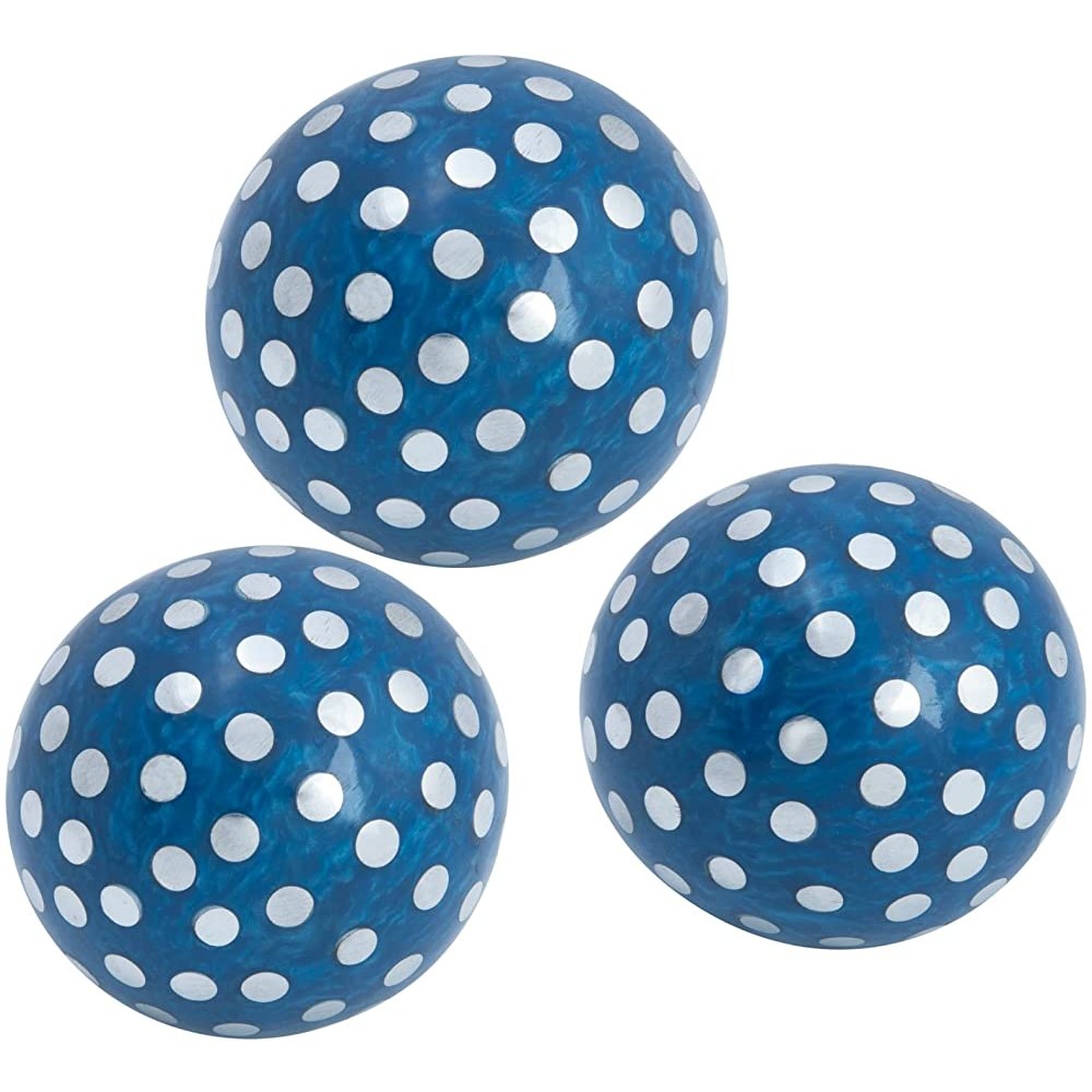 Beautiful Handmade Silver Mirrored Polka Dot Blue Decorative Balls for Bowls – Small Decorative Balls Set of 3”3 pcs Accent Decor Great Decorations for Trays & Vases - BICHQ18IN