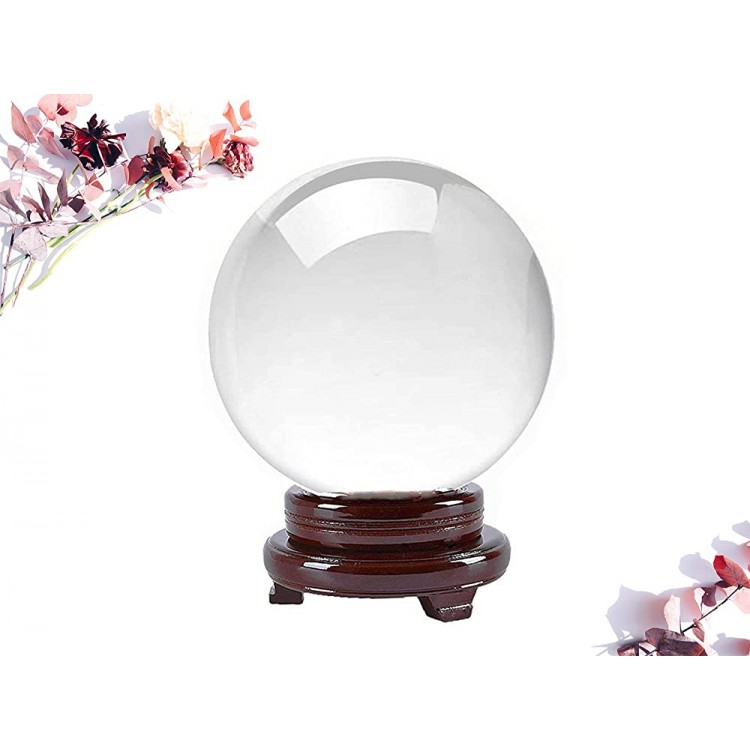 CLICK2GO Clear Crystal Ball with Wood Stand – K9 Glass Crystal Decorative Ball Photography Lensball Meditation Orb & Home Decor for Feng Shui with Gift Box 130mm - BL3U5IOEQ
