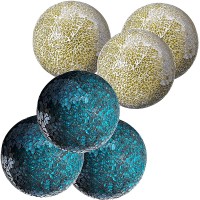 Decorative Balls Set of 3 Glass Mosaic Sphere Dia 5" Gold & WHOLE HOUSEWARES | Decorative Balls | Set of 3 Glass Mosaic Orbs for Bowls | 4" Diameter | Table Centerpiece | Coffee Table Turquoise - BW92A03CT